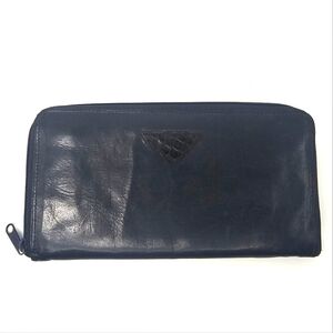 TILLEY Vintage Navy Blue Leather Snakeskin Trim Zip Around Continental Wallet